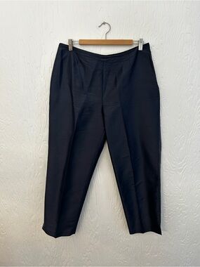 Vintage 90s 100% Silk Trouser Navy Blue Size 10 Ankle Length Straight Minimal